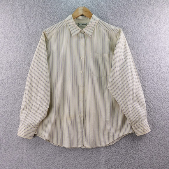 Vintage LL Bean Womens 14 Striped Button Up Shirt Long Sleeve Casual Classic Fit - Picture 2 of 7